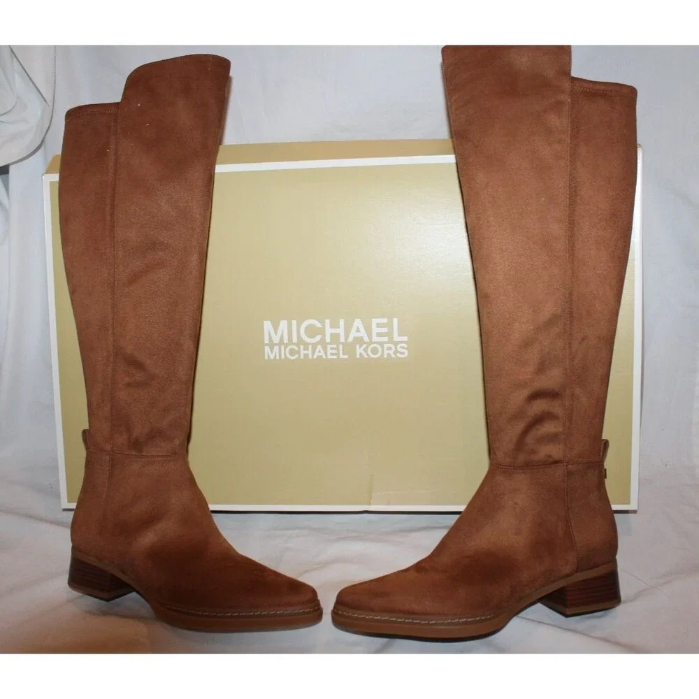 Michael Kors Women's Lex Tall Suede Boots Side Zip Sz 7.5 WS Luggage Brown